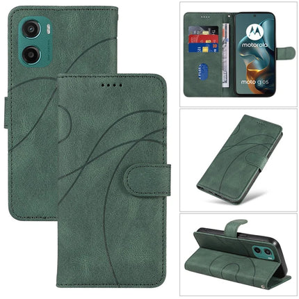 For Motorola Moto G05 4G Wallet Case Leather Phone Cover Stand with Curved Line Design - Green