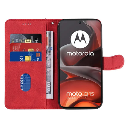 For Motorola Moto G15 4G Wallet Case Leather Phone Cover Stand with Curved Line Design