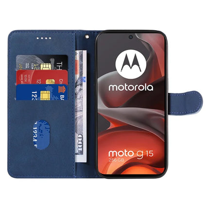 For Motorola Moto G15 4G Wallet Case Leather Phone Cover Stand with Curved Line Design