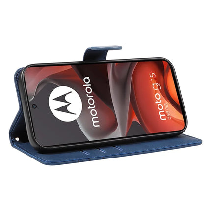 For Motorola Moto G15 4G Wallet Case Leather Phone Cover Stand with Curved Line Design