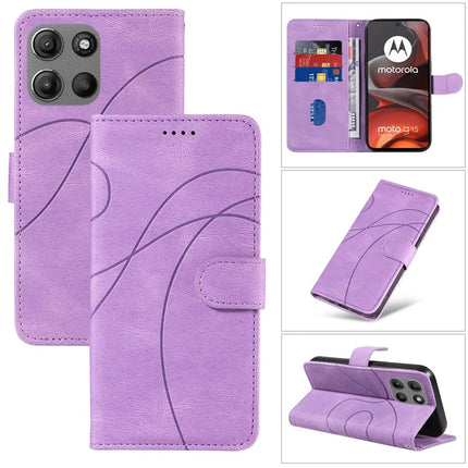 For Motorola Moto G15 4G Wallet Case Leather Phone Cover Stand with Curved Line Design -  Light Purple