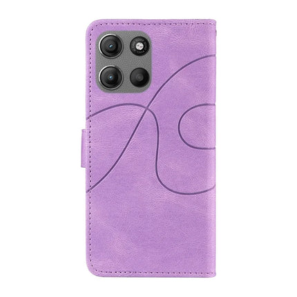 For Motorola Moto G15 4G Wallet Case Leather Phone Cover Stand with Curved Line Design -  Light Purple