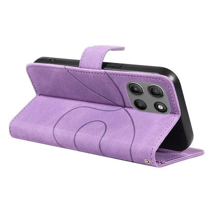 For Motorola Moto G15 4G Wallet Case Leather Phone Cover Stand with Curved Line Design -  Light Purple