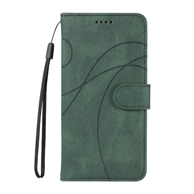 For Motorola Moto G15 4G Wallet Case Leather Phone Cover Stand with Curved Line Design