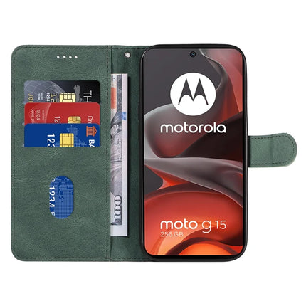For Motorola Moto G15 4G Wallet Case Leather Phone Cover Stand with Curved Line Design