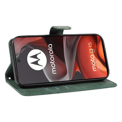 For Motorola Moto G15 4G Wallet Case Leather Phone Cover Stand with Curved Line Design