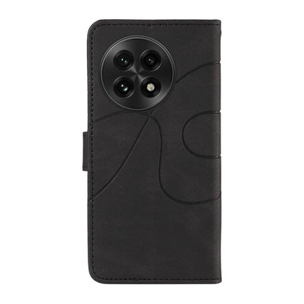 For OnePlus 13 Wallet Case Leather Phone Cover Stand with Curved Line Design -  Black