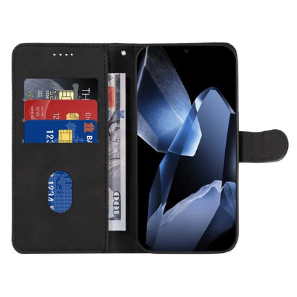 For OnePlus 13 Wallet Case Leather Phone Cover Stand with Curved Line Design -  Black