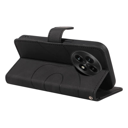 For OnePlus 13 Wallet Case Leather Phone Cover Stand with Curved Line Design -  Black