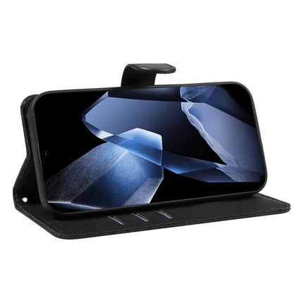 For OnePlus 13 Wallet Case Leather Phone Cover Stand with Curved Line Design -  Black