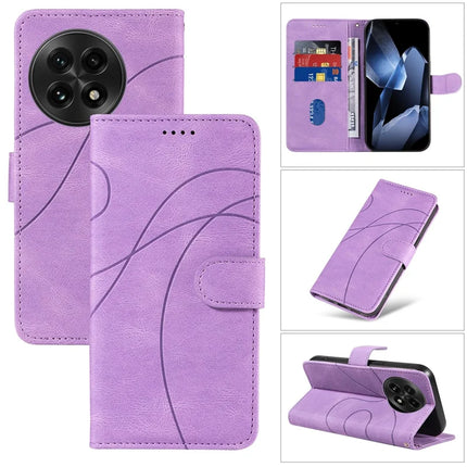 For OnePlus 13 Wallet Case Leather Phone Cover Stand with Curved Line Design -  Light Purple