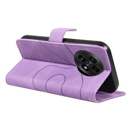 For OnePlus 13 Wallet Case Leather Phone Cover Stand with Curved Line Design -  Light Purple