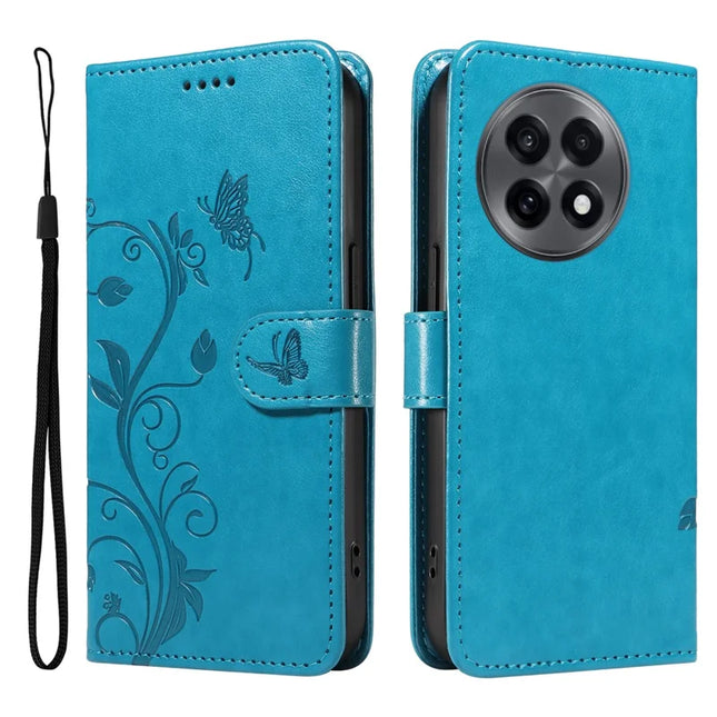 For OnePlus 13R 5G PU Leather Case Flower Pattern Wallet Stand Phone Cover - Blue