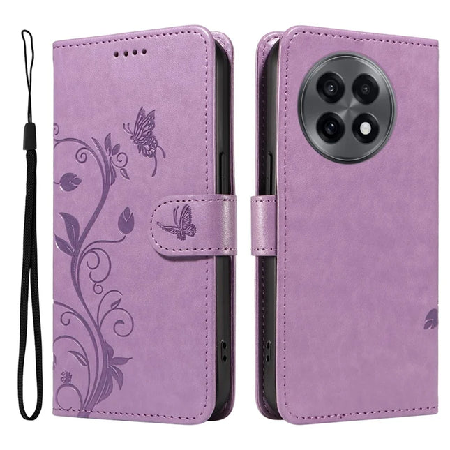 For OnePlus 13R 5G PU Leather Case Flower Pattern Wallet Stand Phone Cover -  Light Purple