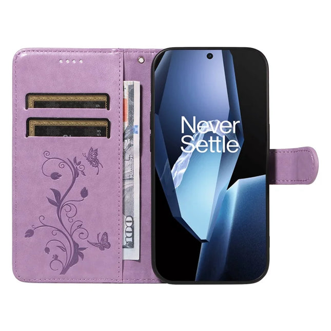 For OnePlus 13R 5G PU Leather Case Flower Pattern Wallet Stand Phone Cover -  Light Purple