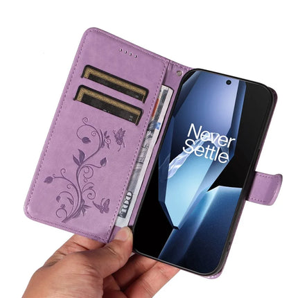 For OnePlus 13R 5G PU Leather Case Flower Pattern Wallet Stand Phone Cover -  Light Purple