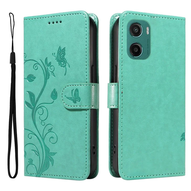 For Motorola Moto G05 4G PU Leather Case Flower Pattern Wallet Stand Phone Cover - Green