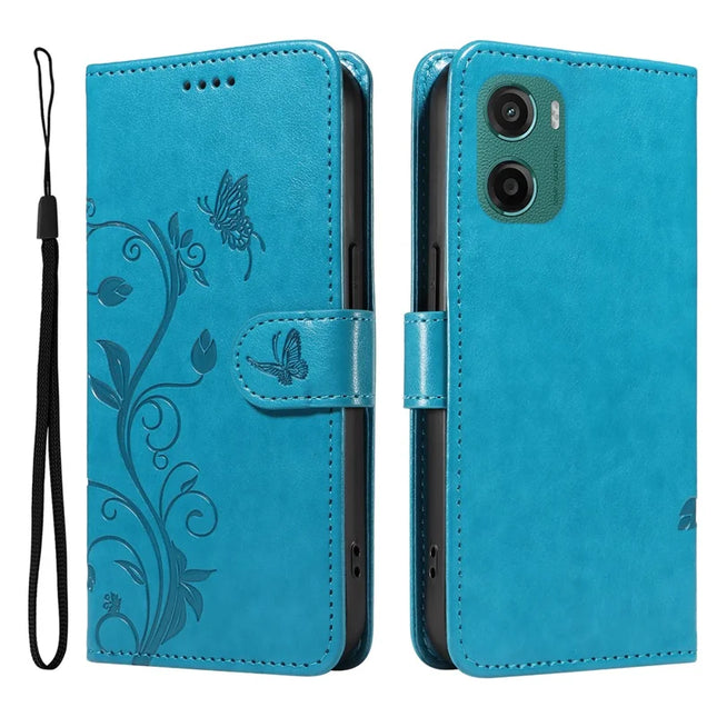For Motorola Moto G05 4G PU Leather Case Flower Pattern Wallet Stand Phone Cover - Blue