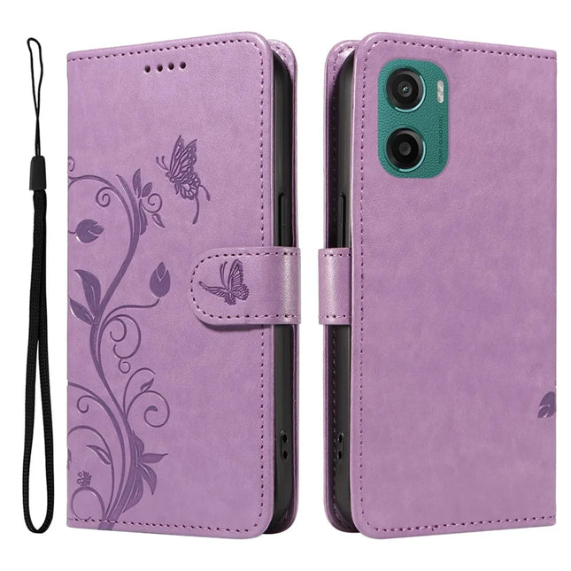 For Motorola Moto G05 4G PU Leather Case Flower Pattern Wallet Stand Phone Cover -  Light Purple
