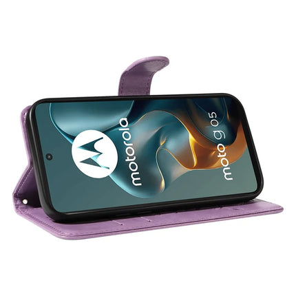 For Motorola Moto G05 4G PU Leather Case Flower Pattern Wallet Stand Phone Cover -  Light Purple
