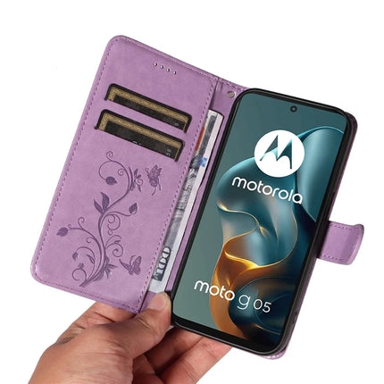 For Motorola Moto G05 4G PU Leather Case Flower Pattern Wallet Stand Phone Cover -  Light Purple