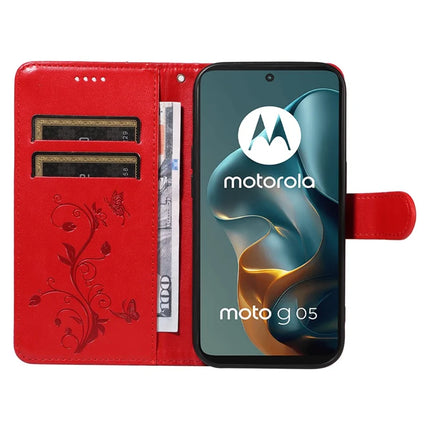 For Motorola Moto G05 4G PU Leather Case Flower Pattern Wallet Stand Phone Cover