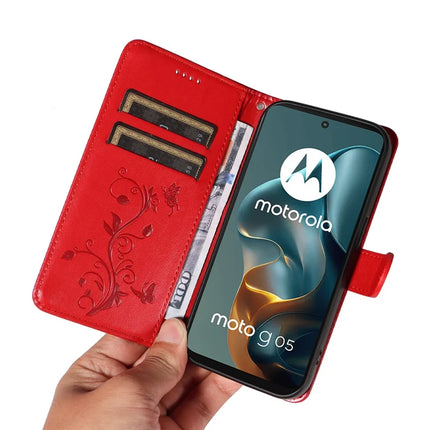 For Motorola Moto G05 4G PU Leather Case Flower Pattern Wallet Stand Phone Cover