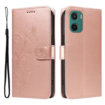 For Motorola Moto G05 4G PU Leather Case Flower Pattern Wallet Stand Phone Cover - Rose Gold
