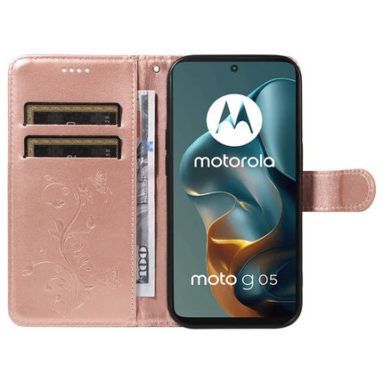 For Motorola Moto G05 4G PU Leather Case Flower Pattern Wallet Stand Phone Cover