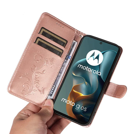 For Motorola Moto G05 4G PU Leather Case Flower Pattern Wallet Stand Phone Cover