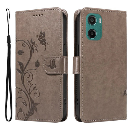 For Motorola Moto G05 4G PU Leather Case Flower Pattern Wallet Stand Phone Cover - Grey
