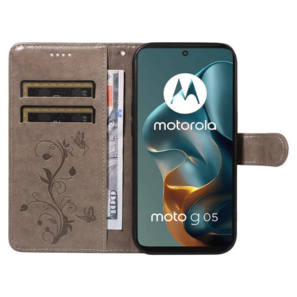 For Motorola Moto G05 4G PU Leather Case Flower Pattern Wallet Stand Phone Cover