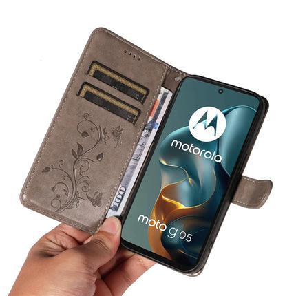 For Motorola Moto G05 4G PU Leather Case Flower Pattern Wallet Stand Phone Cover