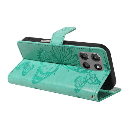 For Motorola Moto G15 4G Wallet Case Floral Butterfly Imprinted Leather Phone Cover Stand -  Green