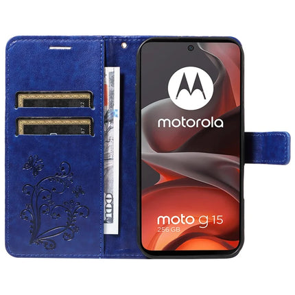 For Motorola Moto G15 4G Wallet Case Floral Butterfly Imprinted Leather Phone Cover Stand