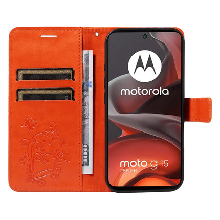 For Motorola Moto G15 4G Wallet Case Floral Butterfly Imprinted Leather Phone Cover Stand