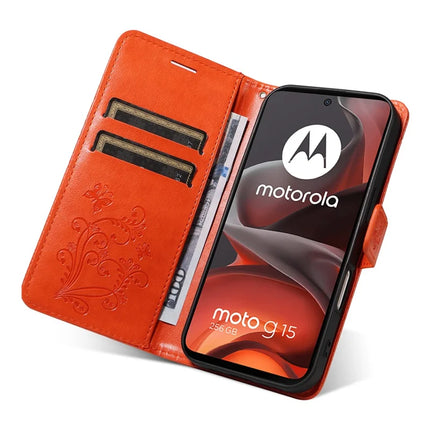 For Motorola Moto G15 4G Wallet Case Floral Butterfly Imprinted Leather Phone Cover Stand
