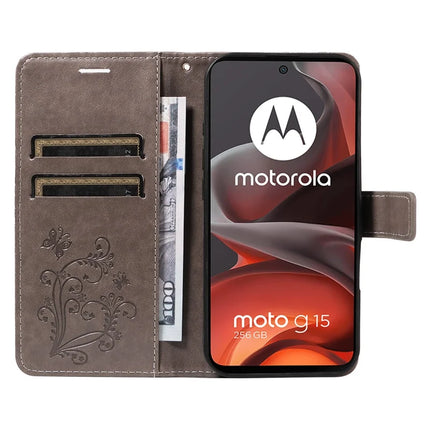 For Motorola Moto G15 4G Wallet Case Floral Butterfly Imprinted Leather Phone Cover Stand