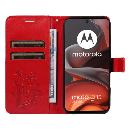 For Motorola Moto G15 4G Wallet Case Floral Butterfly Imprinted Leather Phone Cover Stand