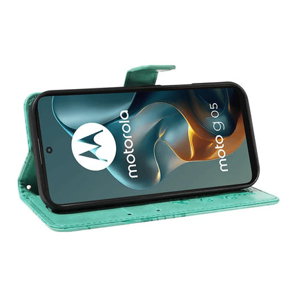 For Motorola Moto G05 4G Wallet Case Floral Butterfly Imprinted Leather Phone Cover Stand -  Green