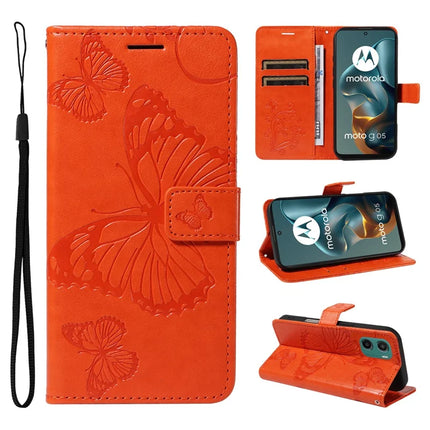 For Motorola Moto G05 4G Wallet Case Floral Butterfly Imprinted Leather Phone Cover Stand - Orange