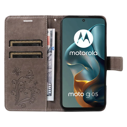 For Motorola Moto G05 4G Wallet Case Floral Butterfly Imprinted Leather Phone Cover Stand