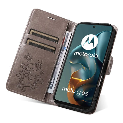 For Motorola Moto G05 4G Wallet Case Floral Butterfly Imprinted Leather Phone Cover Stand