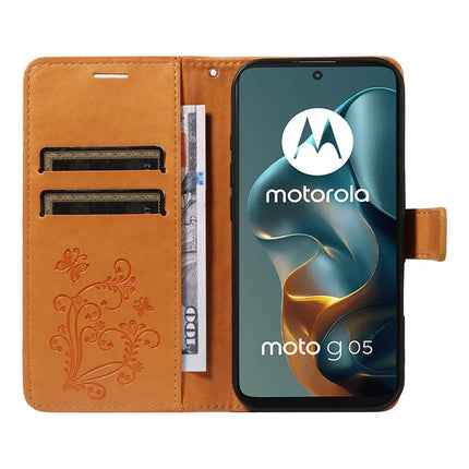 For Motorola Moto G05 4G Wallet Case Floral Butterfly Imprinted Leather Phone Cover Stand -  Yellow