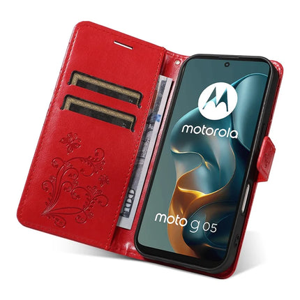 For Motorola Moto G05 4G Wallet Case Floral Butterfly Imprinted Leather Phone Cover Stand