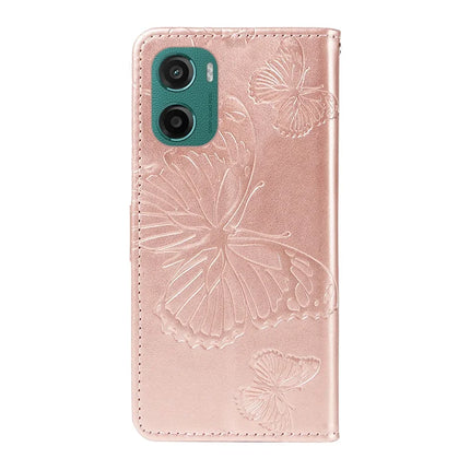 For Motorola Moto G05 4G Wallet Case Floral Butterfly Imprinted Leather Phone Cover Stand -  Rose Gold