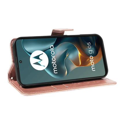 For Motorola Moto G05 4G Wallet Case Floral Butterfly Imprinted Leather Phone Cover Stand -  Rose Gold