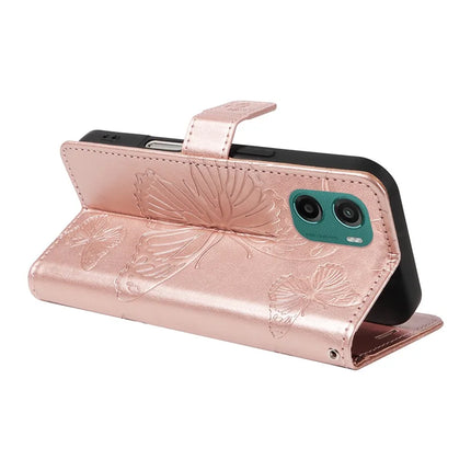 For Motorola Moto G05 4G Wallet Case Floral Butterfly Imprinted Leather Phone Cover Stand -  Rose Gold