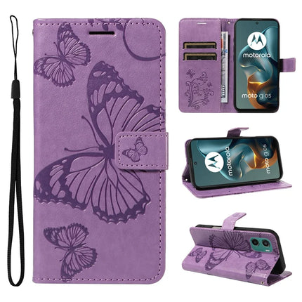 For Motorola Moto G05 4G Wallet Case Floral Butterfly Imprinted Leather Phone Cover Stand - Light Purple
