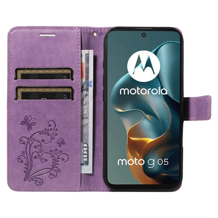For Motorola Moto G05 4G Wallet Case Floral Butterfly Imprinted Leather Phone Cover Stand
